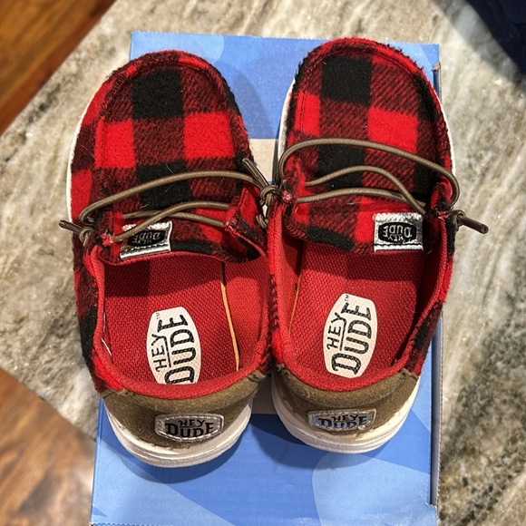 Hey Dude Kids Shoes in Red and Brown Plaid - Picture 2 of 4